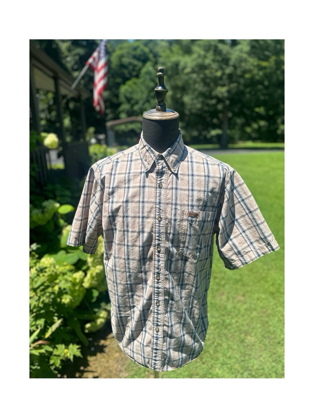 Carhartt Cotton Short-Sleeve Plaid Button-Down Shirt - Tan, Blue Size L